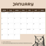 2024 Owls Calendar alternate 2