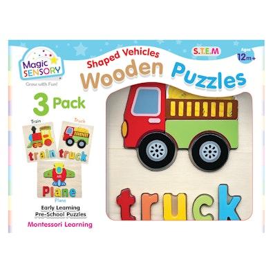 Shaped Vehicles Wooden Puzzles Triple Pack cover