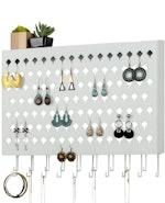 Wall Mount Earring Organizer with Holes & Hooks thumbnail