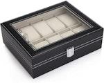 Black PU Leather 10-Slot Watch Organizer Box alternate 1