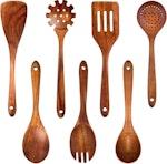 7Pc Teak Wooden Non-Stick Cooking Utensils Set thumbnail