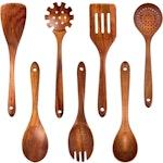 7Pc Teak Wooden Non-Stick Cooking Utensils Set alternate 4