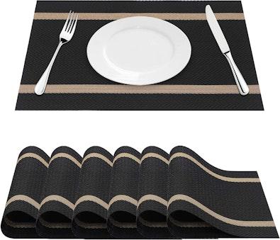 Set of 6 Washable PVC Dining Placemats - Black cover