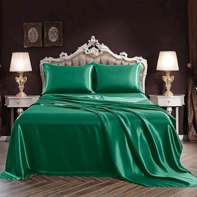 Silky Satin Queen Sheet Set 4pc Green cover