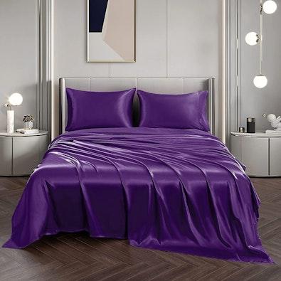 Satin Sheet Set 2000TC Queen 4pc - Purple cover