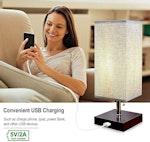 USB Bedside Table Lamp with Fabric Shade alternate 2
