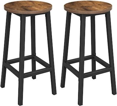 Set of 2 Rustic Bar Stools - 65cm, Brown & Black cover