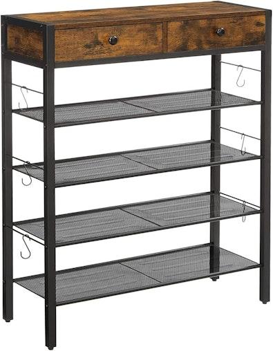 Industrial Shoe Rack with Drawers & Shelves cover