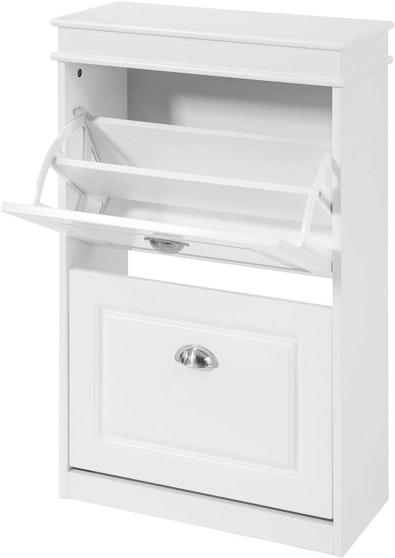 White Shoe Cabinet with 2 Tilt-Out Drawers cover