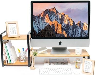 Bamboo 2-Tier Monitor & Laptop Stand with Storage cover
