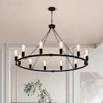 12-Light Rustic Wagon Wheel Chandelier, Black thumbnail
