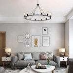 12-Light Rustic Wagon Wheel Chandelier, Black alternate 1