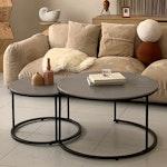 Set of 2 Round Sintered Stone Coffee Tables - Grey alternate 3