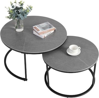 Set of 2 Round Sintered Stone Coffee Tables - Grey cover
