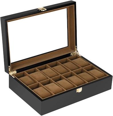 12-Slot Wooden Men's Watch Display Box cover