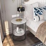 White Marble Round Bedside Table alternate 3