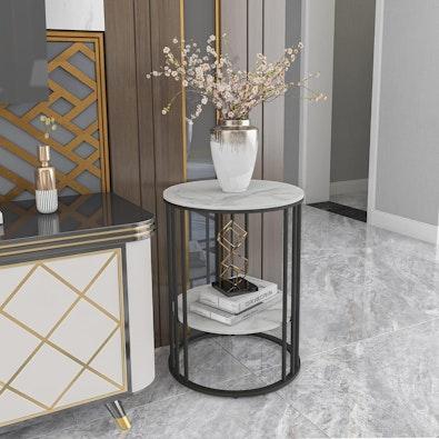 White Marble Round Bedside Table cover