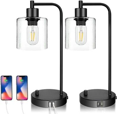 2-Pack Industrial Table Lamp with USB Ports cover