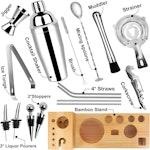 17-Pc Stainless Steel Cocktail Kit & Bamboo Stand alternate 2