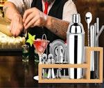 17-Pc Stainless Steel Cocktail Kit & Bamboo Stand alternate 5