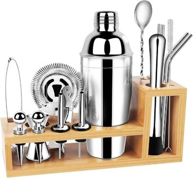 17-Pc Stainless Steel Cocktail Kit & Bamboo Stand cover
