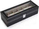 Black PU Leather Watch Organizer - 6 Slots alternate 3