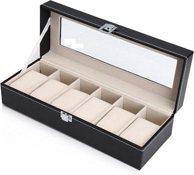 Black PU Leather Watch Organizer - 6 Slots cover