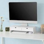 White Monitor Stand with 2 Drawers alternate 1