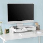 White Monitor Stand with 2 Drawers alternate 2