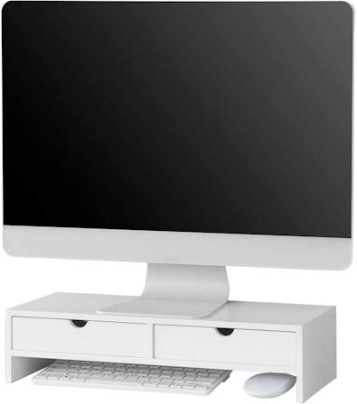 White Monitor Stand with 2 Drawers cover