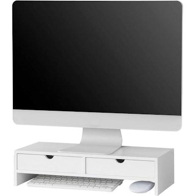 White Monitor Stand with 2 Drawers cover