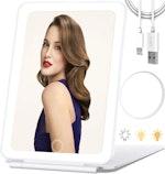 Travel Makeup Mirror 10X with LED Lights & USB