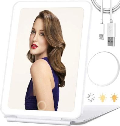 Travel Makeup Mirror 10X with LED Lights & USB cover