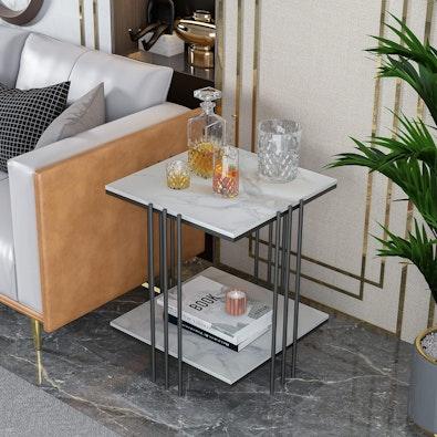 Black Marble Top 2-Tier Side Table cover
