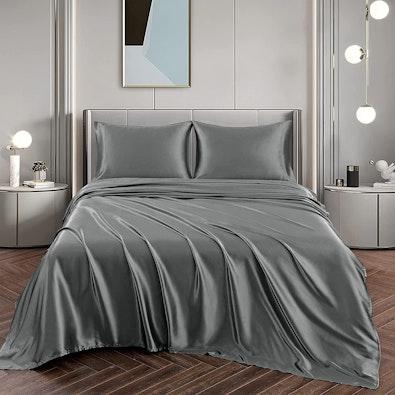 Queen Satin Sheet Set 2000TC Deep Pocket - Gray cover