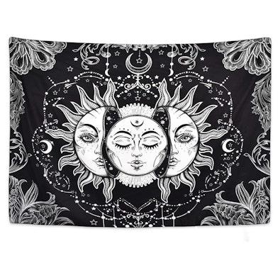 Black & White Sun and Moon Tapestry cover