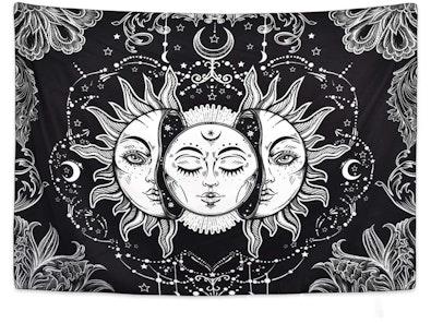 Black & White Sun and Moon Tapestry cover