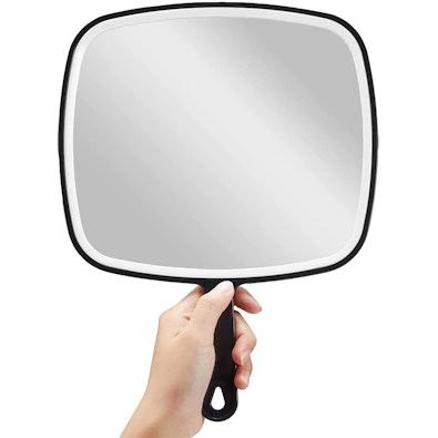 Extra Large Black Handheld Mirror with Handle cover