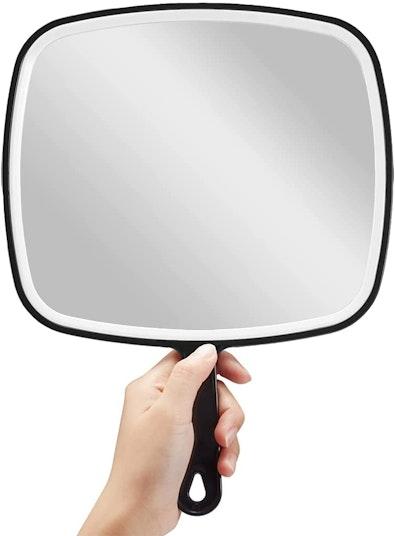Extra Large Black Handheld Mirror with Handle cover