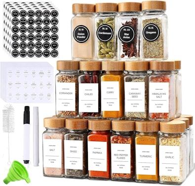 24pc Glass Spice Jars with Bamboo Lids & Labels cover