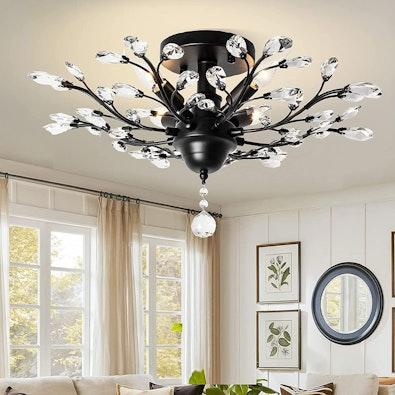 Crystal Chandelier LED Ceiling Fixture - Black cover