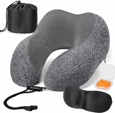 Memory Foam Neck Pillow with Luxury Bag for Travel cover