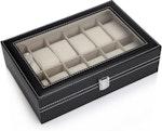 Black PU Leather Watch Organizer - 12 Slots alternate 2