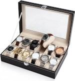 Black PU Leather Watch Organizer - 12 Slots alternate 6