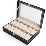 Black PU Leather Watch Organizer - 12 Slots alternate 8