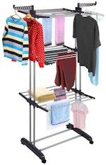 3-Tier Foldable Clothes Drying Rack with Rail alternate 1