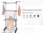 3-Tier Foldable Clothes Drying Rack with Rail alternate 7