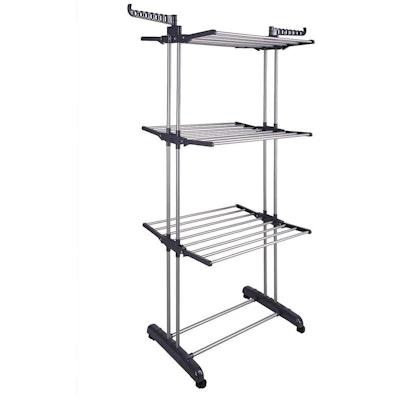3-Tier Foldable Clothes Drying Rack with Rail cover