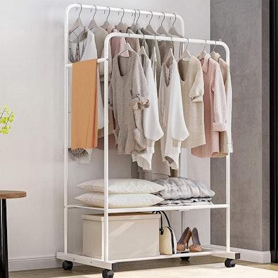 Clothing Rack with Wheels (White) cover