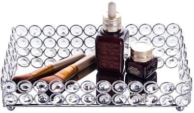 Crystal Jewelry & Cosmetic Organizer Tray, Silver cover